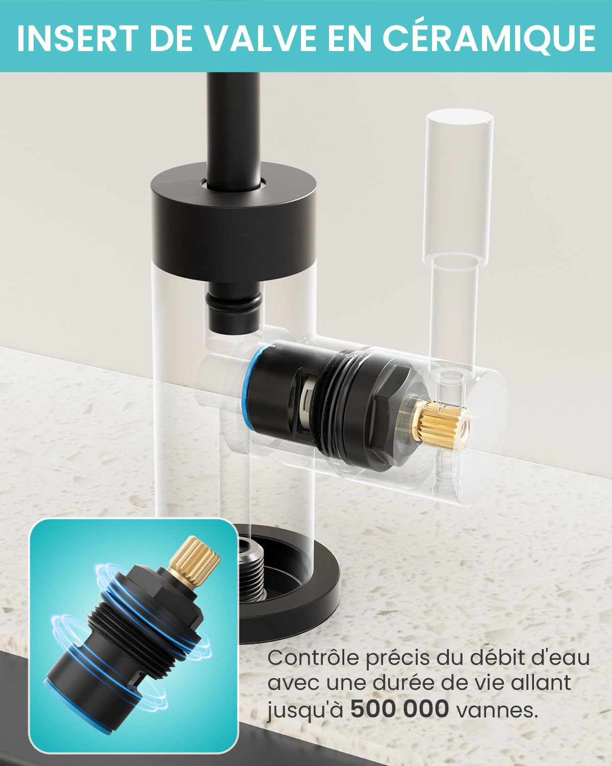 Robinet Cuisine Pour L'eau Potable et L'osmose Inverse, Forme de L | Robinet pour Le Système De Filtrage D'eau, Robinet D'Évier En Acier Inoxydable 304, Sans Plomb, Pivotant 360°,Noir