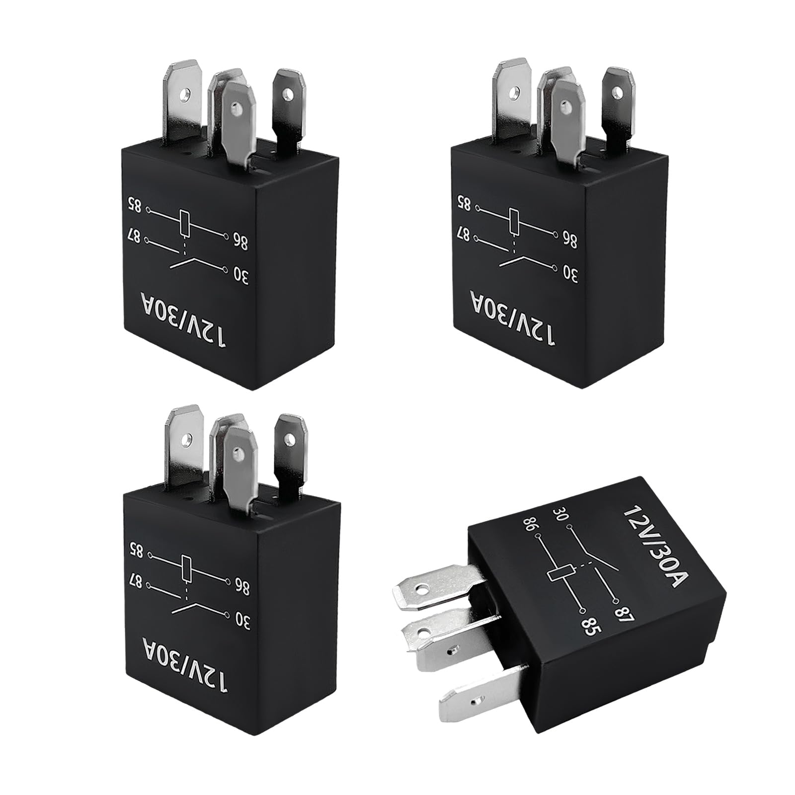 4-Pack 4 Pin 12V 30A Heavy Duty Stable Relay Replacement for Motor Automotive, Multi-Purpose Waterproof Auto Standard Relay, Universal Car Accessories