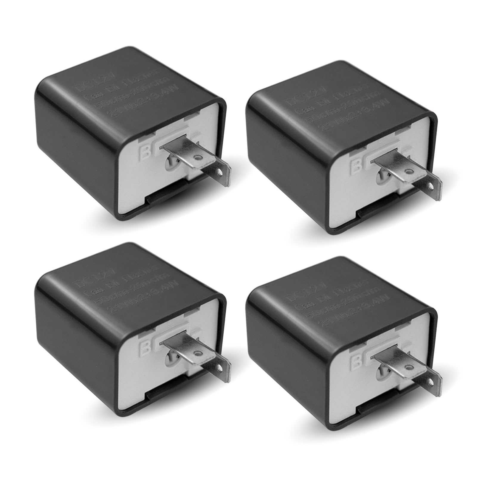 Crynod 4 PCS 2 Pin Car Turn Signal Flasher Relays, 12V Speed Adjustable Durable Vehicle Indicator Flasher Relays, Universal Motorcycle Flasher Replacement Accessories for Trucks SUVs (Black)