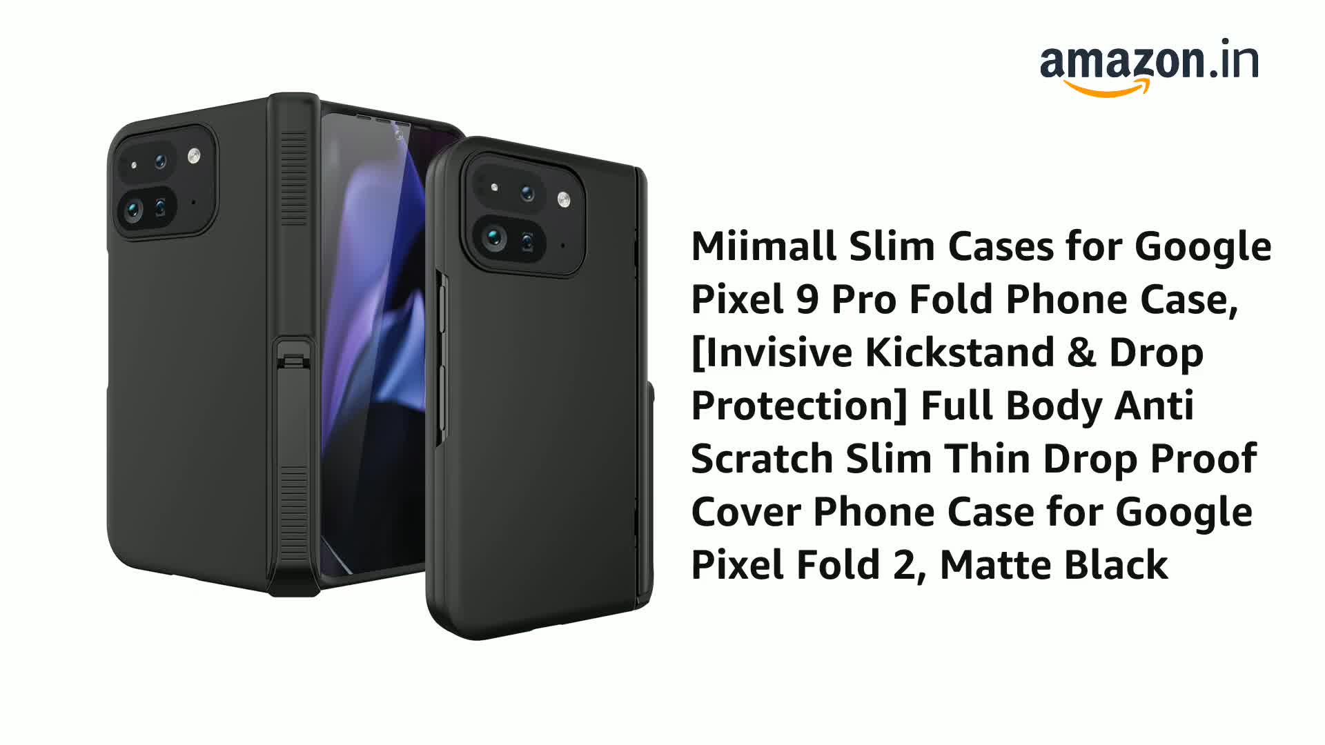 Miimall Custodia per Google Pixel 9 Pro Fold, Cerniera Magnetica, Pellicola di Copertura HD, Cover Antiurto PC, Cavalletto Regolabile, Case Porta Carte per Google Pixel 9 Pro Fold, Modello Nero