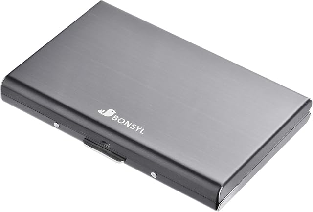 BONSYL ® Wysokiej Jakości Metalowy Portfel Etui na Karty Kredytowe dla Kobiety i Mężczyźni, z Ochroną RFID Przed Kradzieżą Danych, z Miejscem na 6 Kart, Szczupły Portfel, mini Portfela.(6 Kart-Czarny)