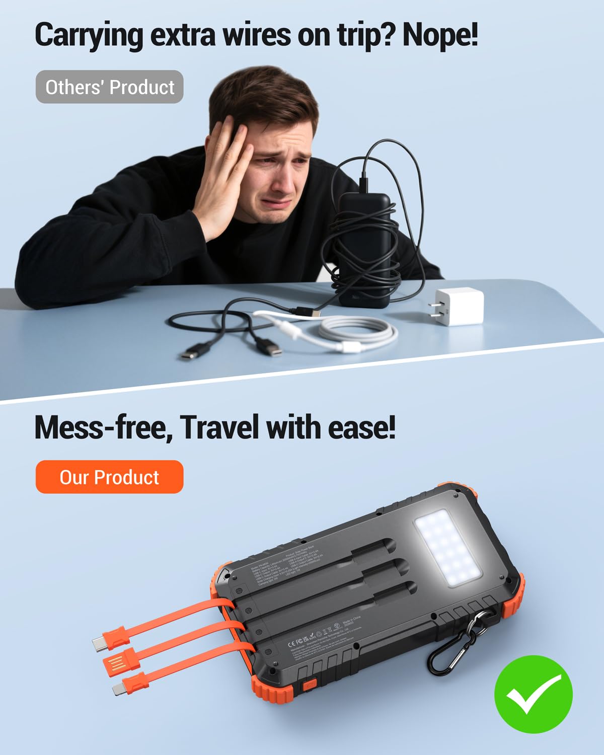Chargeur solaire Power Bank 20 000 mAh pour téléphones portables