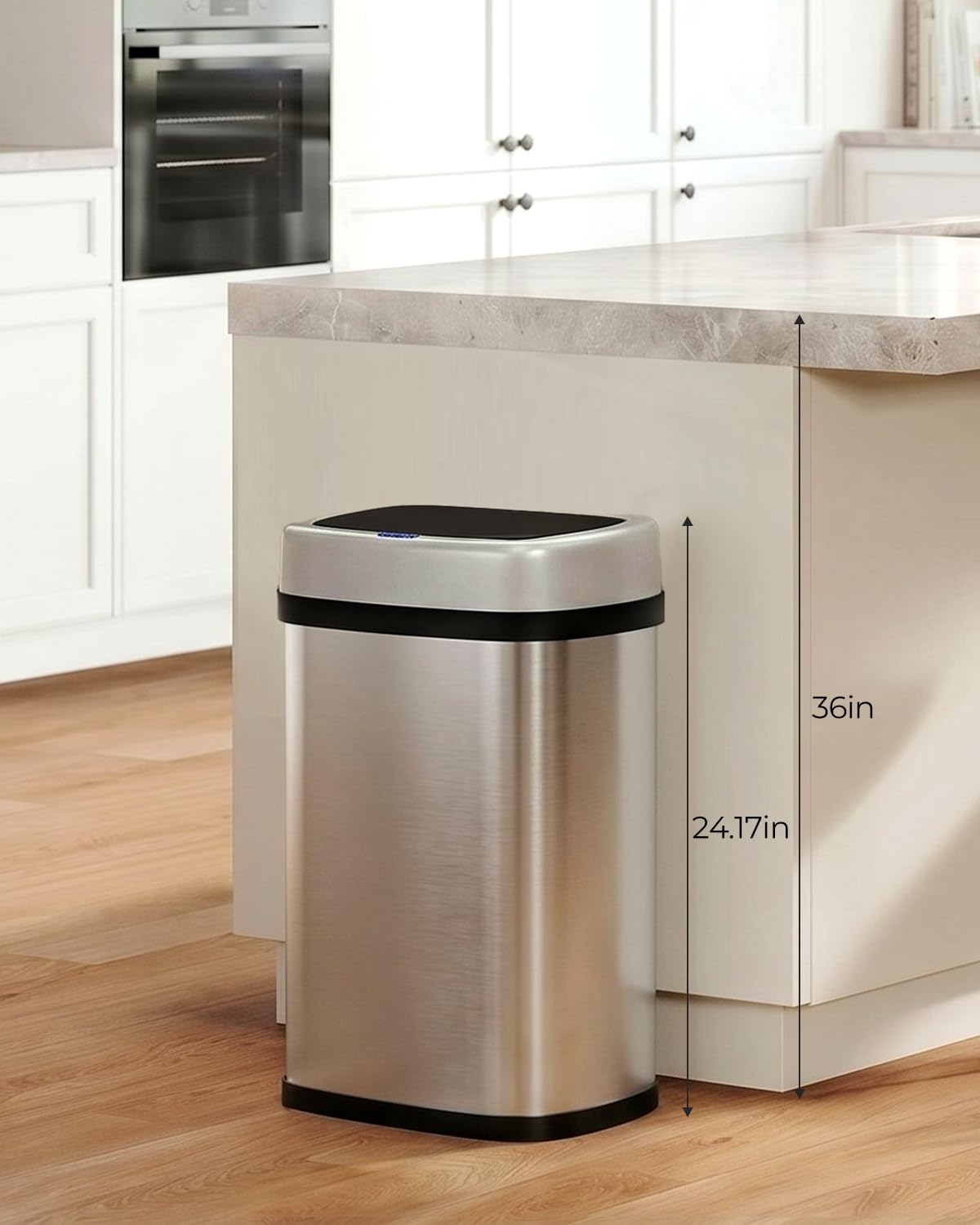 TLSUNNY 13.2 Gallon (50L) Large Motion Sensor Trash Can | Automatic Touchless Garbage Bin with Soft-Close Lid, Stainless Steel, Wave or Touch to Open, for Kitchen/Office, Sliver
