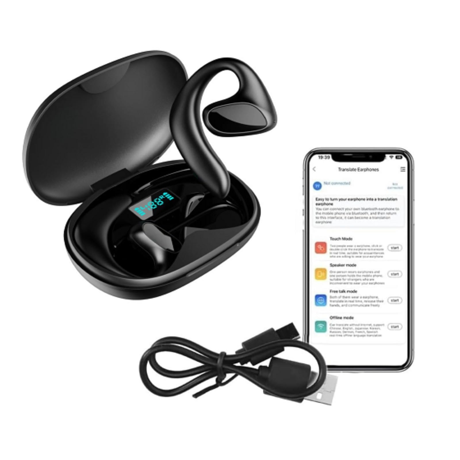 Meacode AI Translation Earbuds,Auriculares Traductores En Tiempo Real,144 Idiomas,traducción Simultánea,Ideales para Viajes,Negocios Y Estudios (Negro)