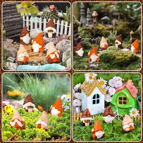 Estatuas mini gnomos cafés 60 pcs resina otoño miniatura 6