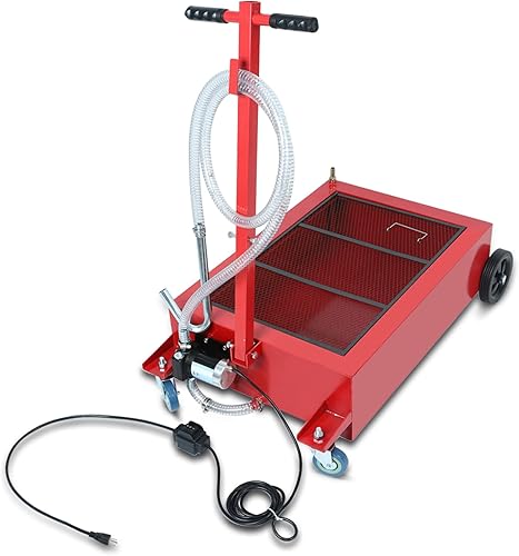 SUPERFASTRACING Bandeja de drenaje de aceite de perfil bajo de 15 galones con bomba de transferencia de combustible de aceite de 110 V para