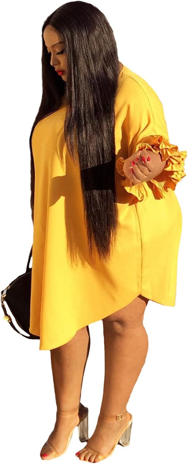 Ekaliy Women's Casual Vintage Ruffle Sleeve Loose Party Midi Plus Size Dress Casual Summer - Image 2