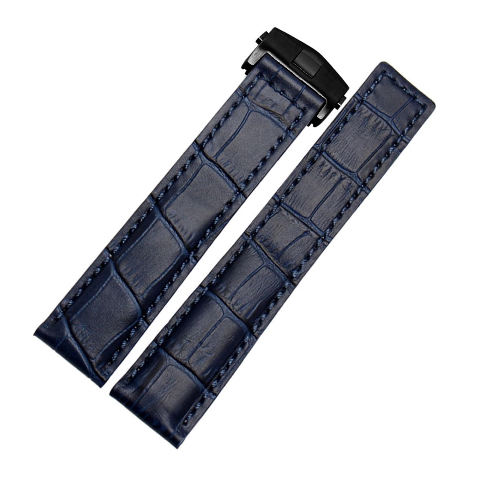 HMFANG Bracelet en cuir véritable compatible avec TAG Heuer Bleu Noir avec coutures rouges Bracelet 19 20 22 mm pour homme avec fermoir pliable
