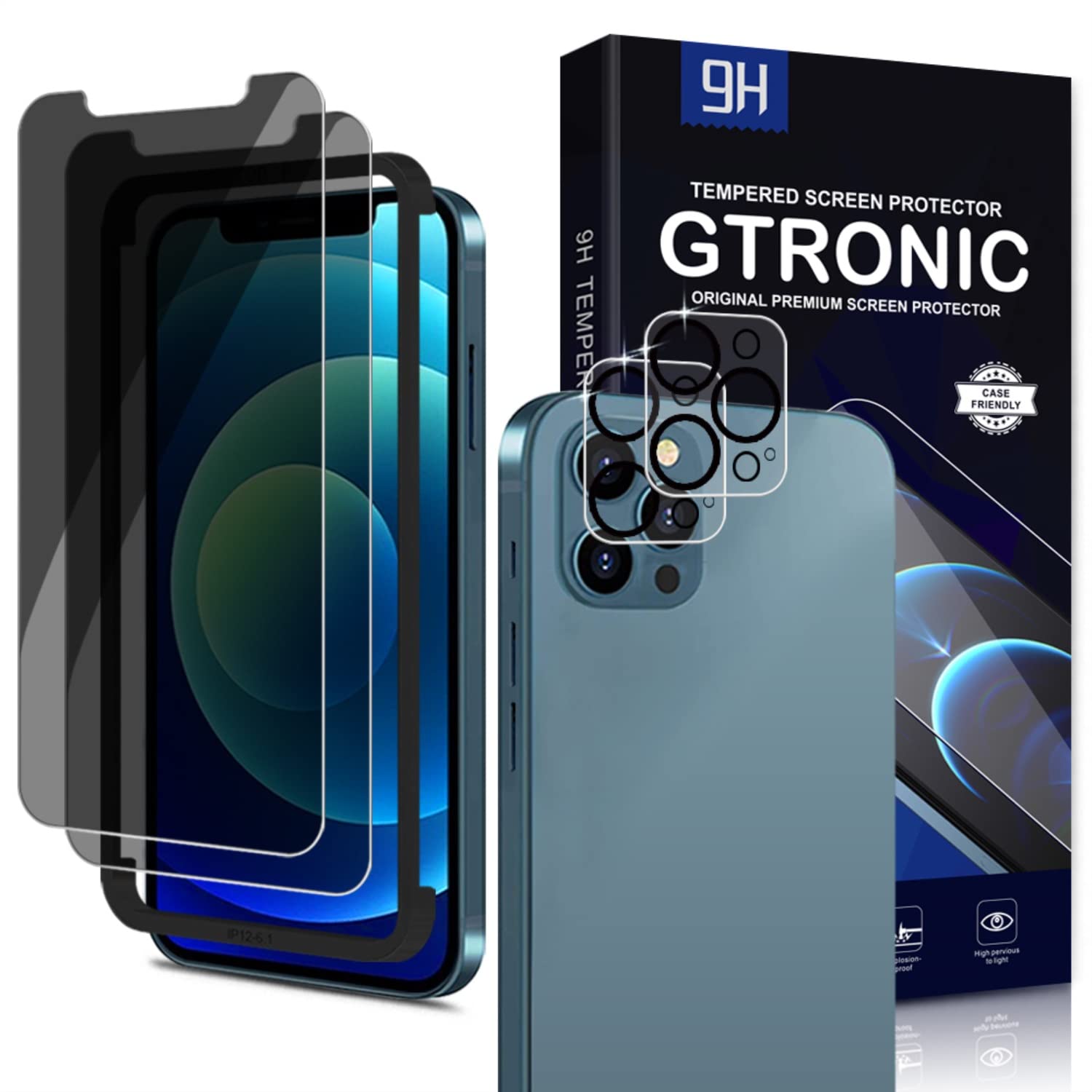 GTRONIC [2+2 Pack] Anti Spy Privacy Screen Protector and Camera Lens Protector for iPhone 11 Case Friendly Easy Applicator Frame 9H hardness (iPhone 11)