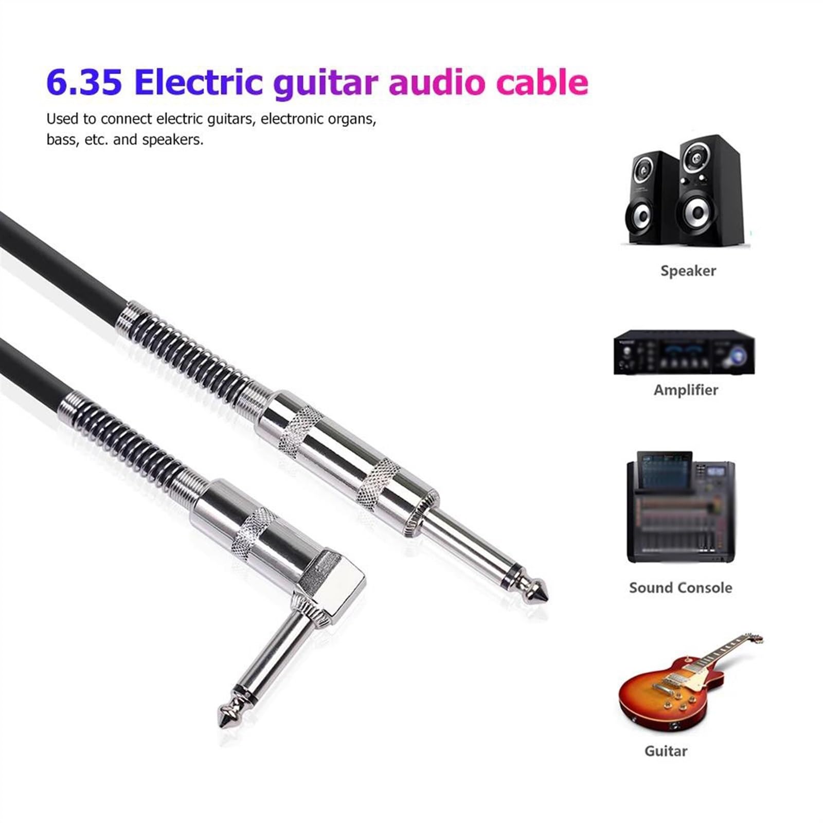 Kabel Audio Do Gitary Kabel gitarowy Jack 6,5 mm Prosty męski na kątowy męski Kabel audio wzmacniacza miksującego (Size : 10m)