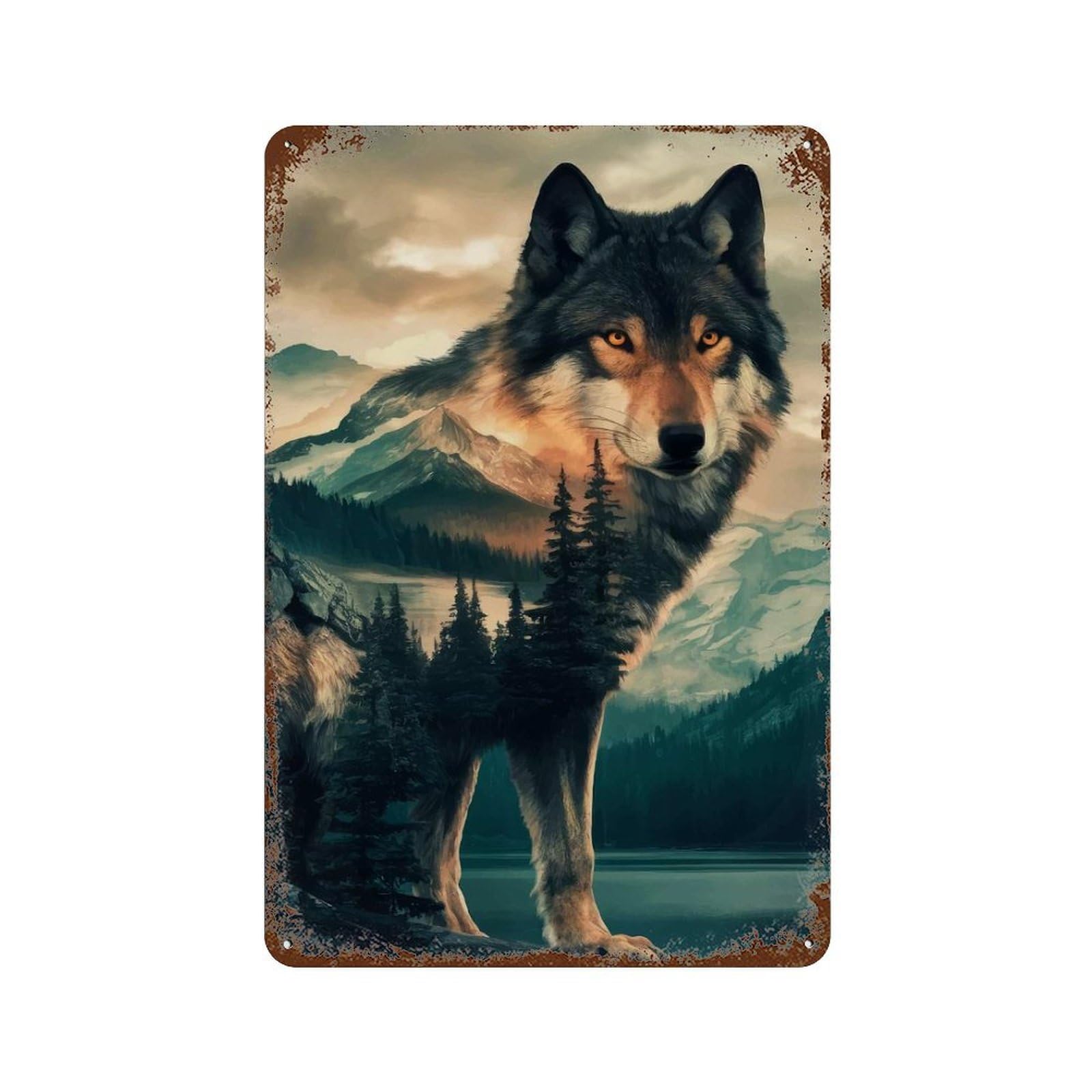 Wolfs Domain Aged Metal Wall Plaque 11.8"x7.9", for Pub, Kitchen And Man Cave Decor, Decorative Metal Wall Art