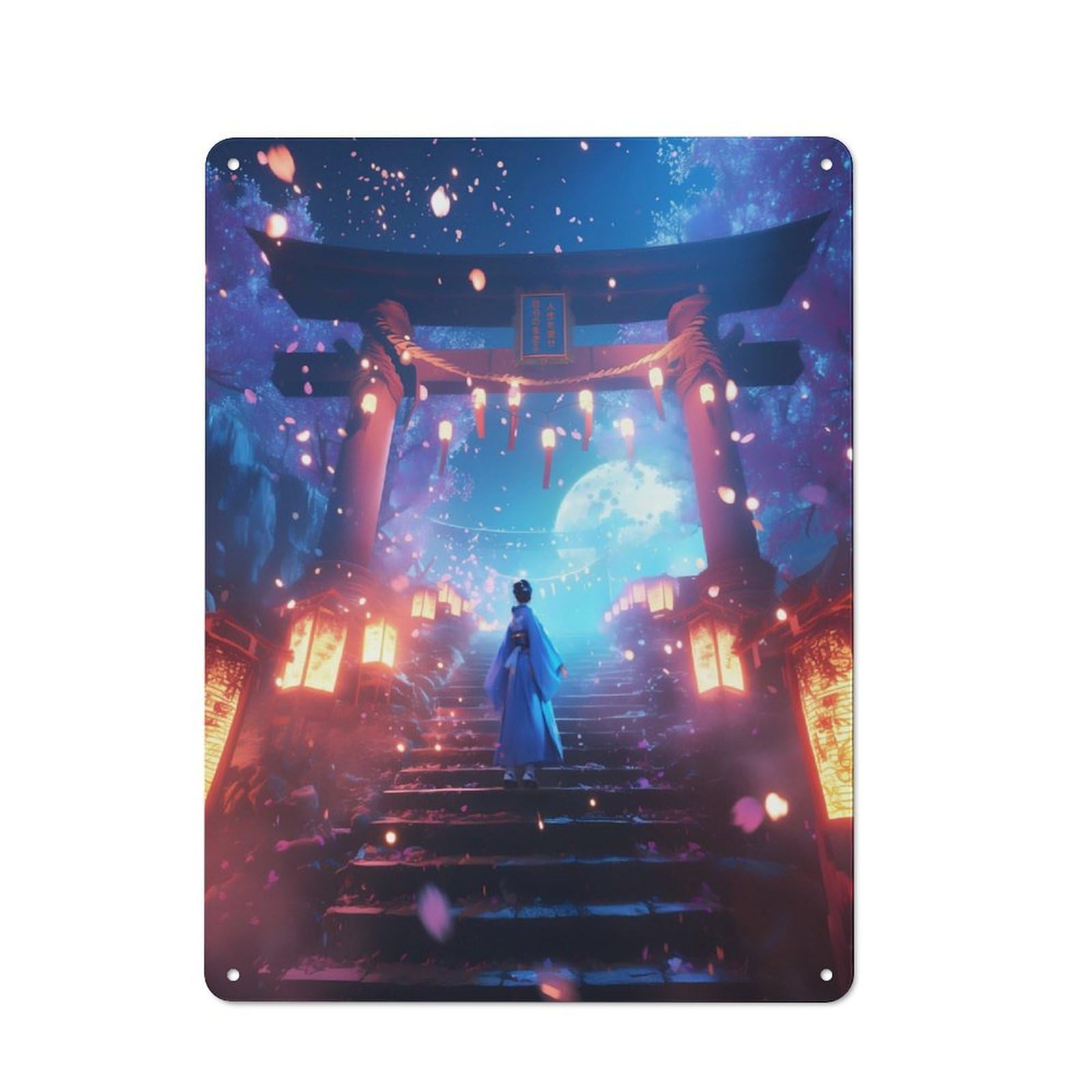Junmoney Moonlit Geisha Torii Gate Retro-Style Tin Sign 40X30cm For Dining Room Or Kitchen, For Kitchen Wall Decor Lovers