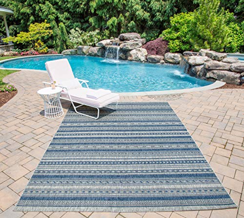 Novogratz By Momeni Villa Collection Tuscany Indoor Outdoor Blue Area Rug, 2'7" X 7'6" Runner Sized Mat For Pool, Patio, Porch, Balcony, Hallways, Kitchen, Bedroom, And Livingroom #TOP4