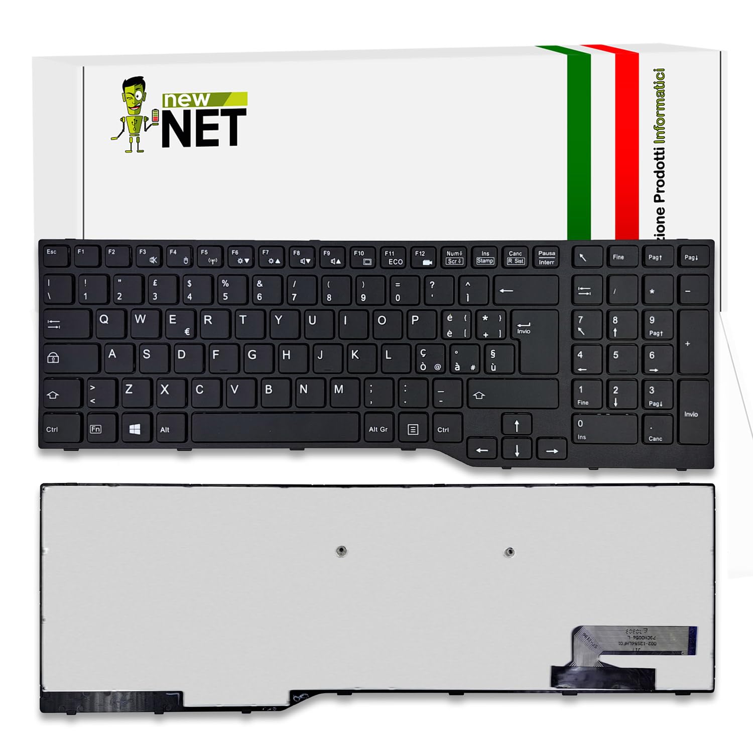 new net - Tastiera Compatibile con Notebook Fujitsu CP648390-01, CP648390-03, CP648390-05, MP-13K6003930 Rev:A, CNYACP648390-0151A00901 [Frame Nero - Layout ITA]