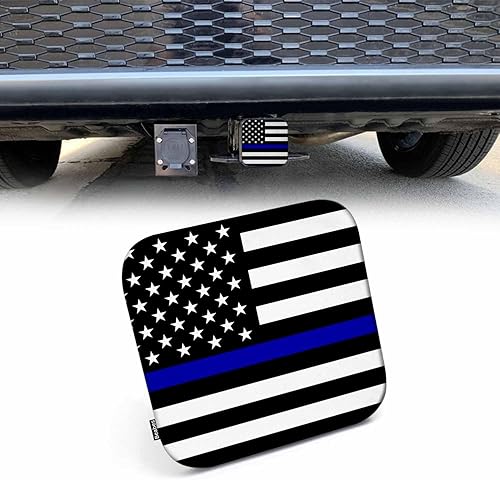 Beabes Cubiertas para receptor de enganche de remolque, línea azul fina, protector de enganche de bandera estadounidense, bandera de la policía de