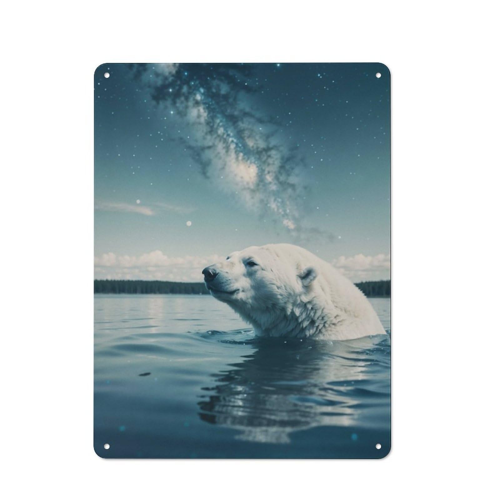 Junmoney Polar Bear Swims Cosmic For Lounge Or Reading Corner, Rustic Tin Sign 40X30cm, For An Autumn Update To Lounge And Reading Corner