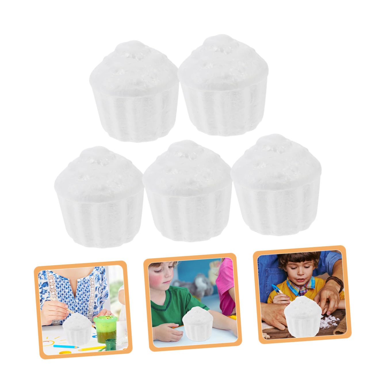 Operitacx Lot De 5 Modèles De Cupcakes en Mousse Blanche 7,8 Cm pour DIY Décoration Gâteau, Accessoires Réutilisables pour Garçon Et Filles Créatifs Et Entraînement Pâtisserie Fête Mariage