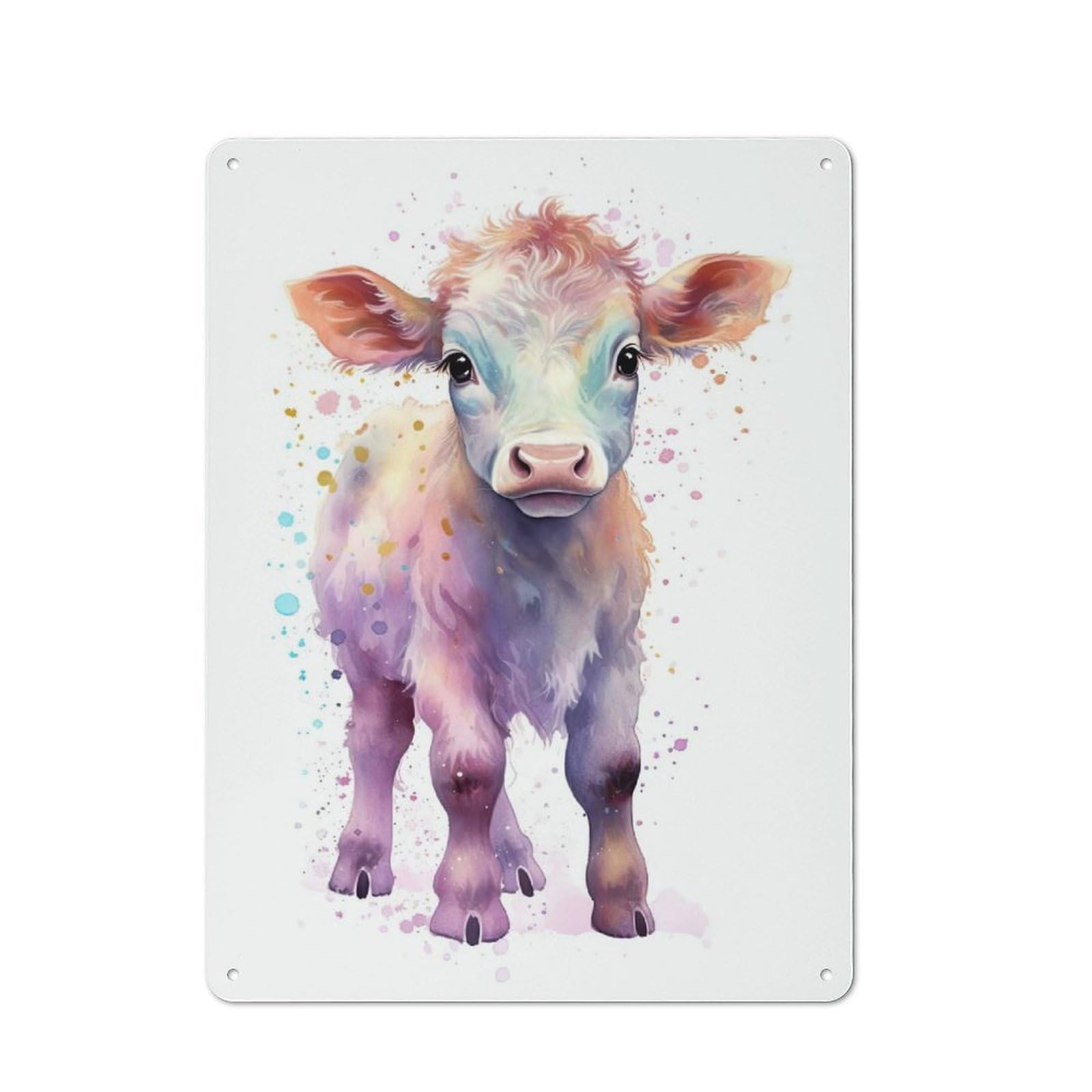 Junmoney Style-14 Watercolor Baby Cow Calf Vintage Tin Wall Plaque 40X30cm For Studio Or Craft Room, For Garage, Workshop And Man Cave Decoration