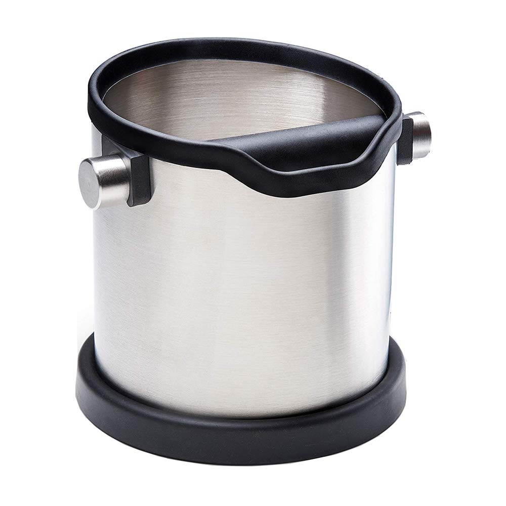 Santo Espresso Knock Box Large and Coffee Grounds Container, 60.8oz/1800ML Stainless Steel Coffee Knock Box Shock-absorbent Knock Bar with Non-slip Base, Espresso Grind Container Waste Bin