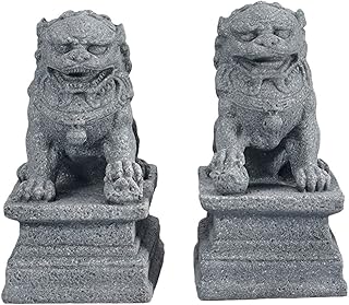 DOITOOL 2 Pcs Foo Dog Statue, Guardian Lions, Stone Statues Feng Shui Decor, Chinese Style Lion Statue Desktop Collectible Figurines for Home/ Study/ Living Room Feng Shui Adornments