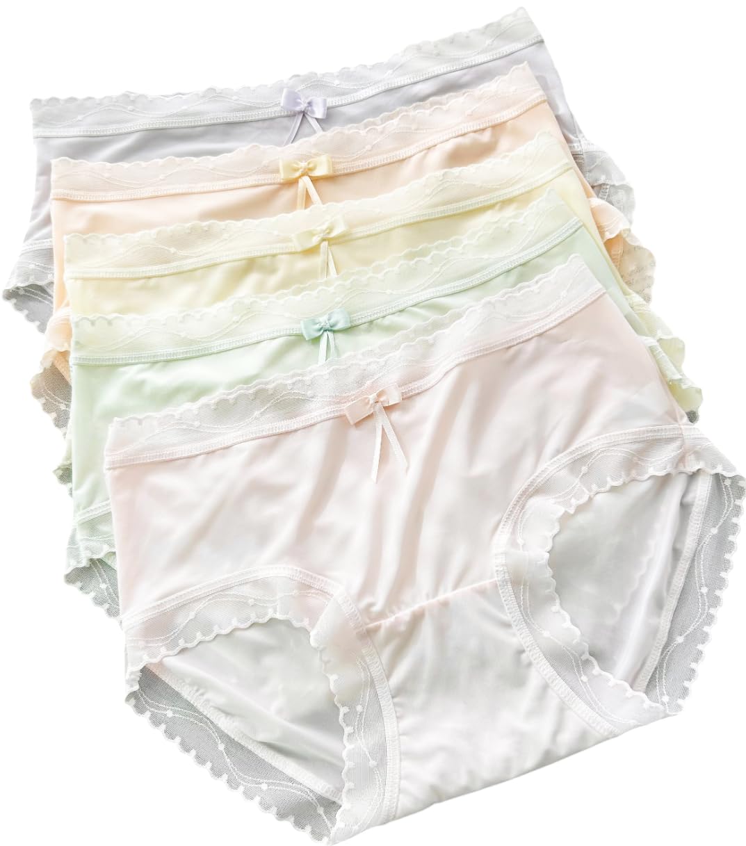 Soft Cotton Briefs for Women with lace and Bow Underwear Knickers Brazilian Ladies Hipster Panties Panty Multipack Pack of 3 Free Size Multicolour