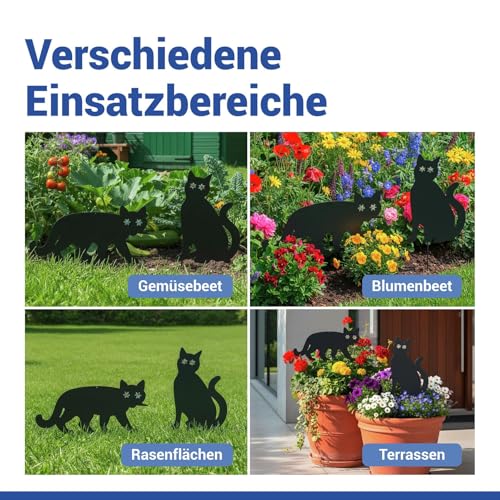 WENKO Maximex Vogelschreck Mod. Katzen 2er Set zur Vertreibung ungebetener Gäste im Garten aus schwarz lackiertem Metall mit funkelnden Murmel-Augen Maße 37 x 24 cm