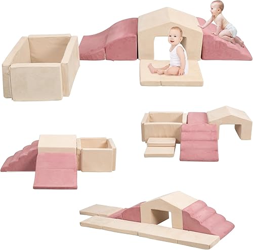 MOOZHEALTH Soft Play - Juego de actividades de escalada y gateo, bloques de construcción de escalada de espuma con pozo de pelotas - Equipo de