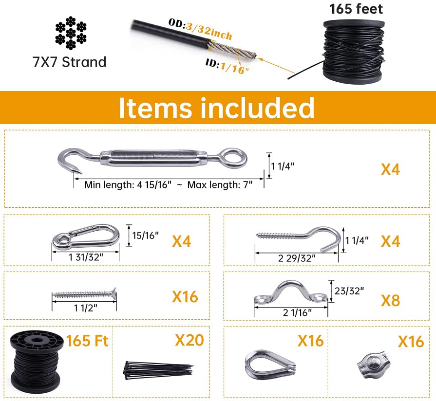 LDXDRU 2mm Stainless Steel Wire Rope Kit - 30m/100ft With Turnbuckles & Fittings For Garden, DIY