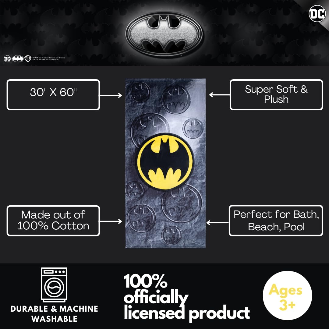Franco Collectibles Batman - Toalla de baño de algodón súper Suave, 60 x 30 Pulgadas, Producto Oficial de WB