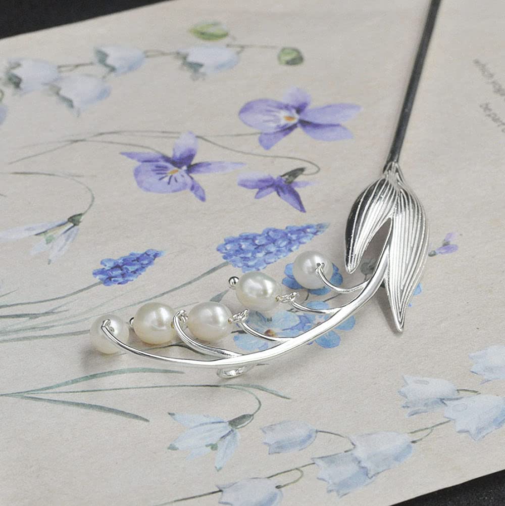 Gioielli per capelli cinesi, Bastoncini for capelli cinesi in argento 925 for capelli lunghi da donna, ciondolo con perla e ramo di fiori, spilla antica fatta a mano, squisiti accessori for capelli vi