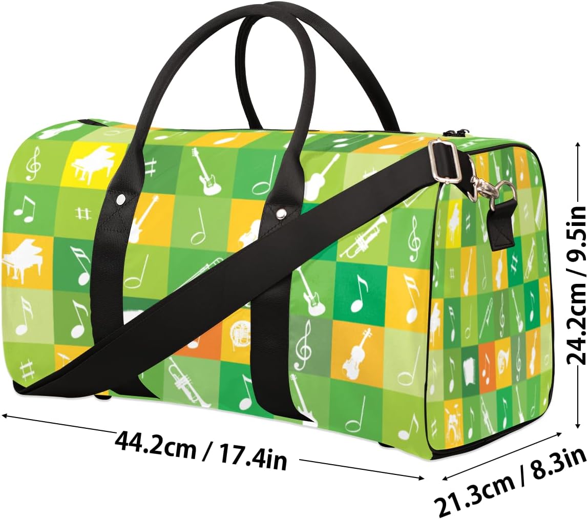 Grid Abstract Guitar Notes Travel Duffel Bag for Women Men Large Capacity Overnight Weekender Bags for Lightweight Waterproof Sport Gym Bag for Workout Yoga Swim