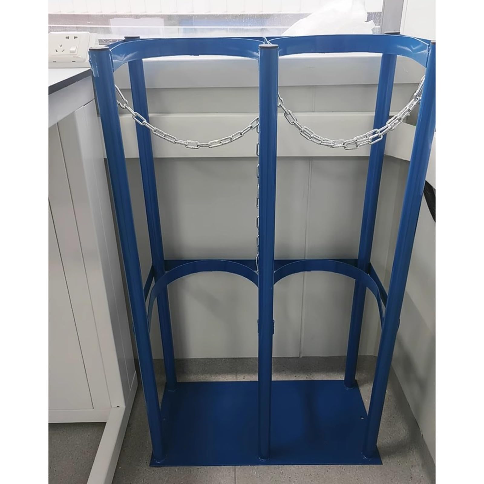 Genérico Soporte Independiente de Acero para Cilindros de oxígeno de 8/10 L, Clips de Seguridad y Cadena, Soporte de Montaje de expansión Duradero de 45 cm, Tornillos de fijación Seguros, Color Azul.