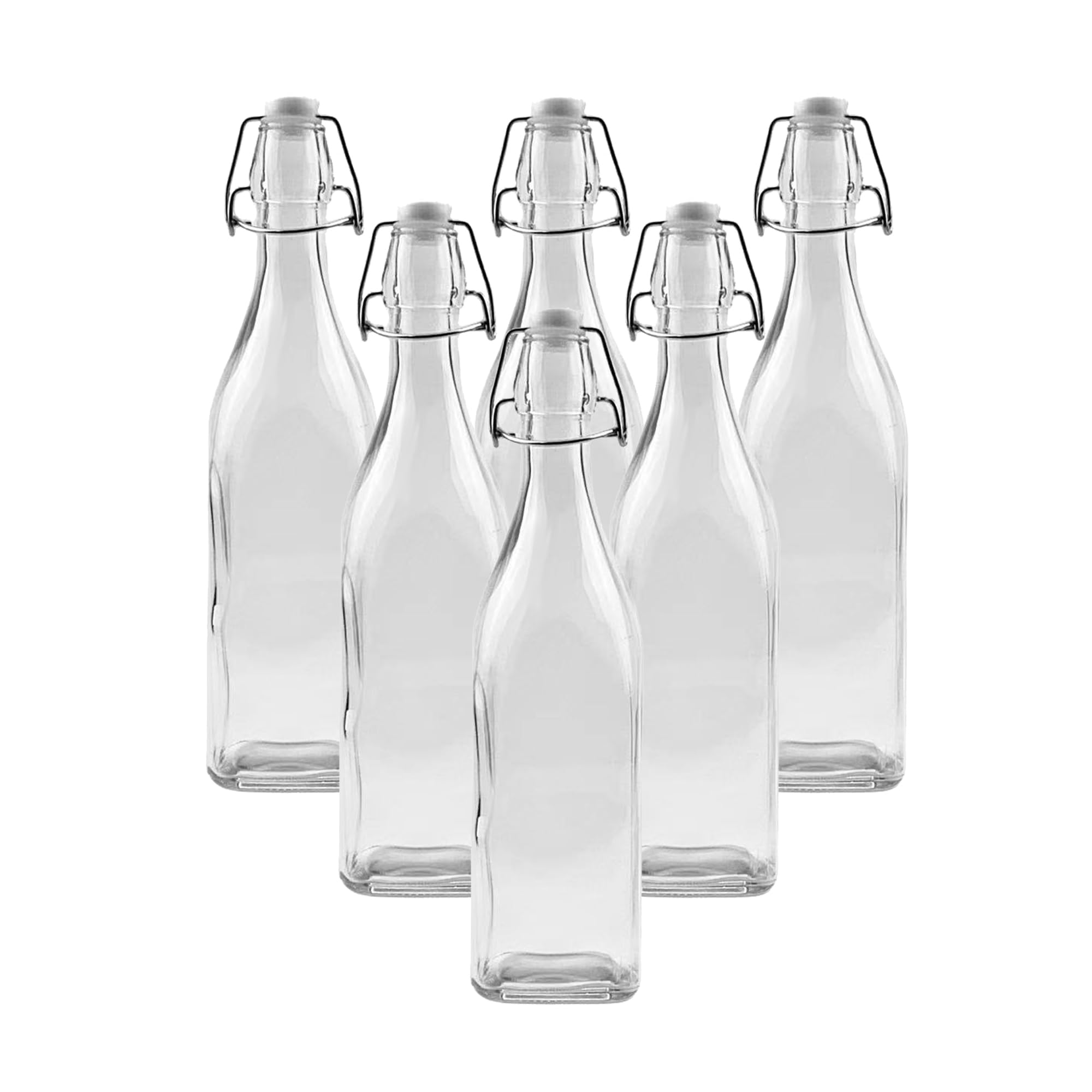 Simpa Clear Vintage Style Glass Bottles With Swing Top Lids. Square 750Ml Bottles - Set Of 6