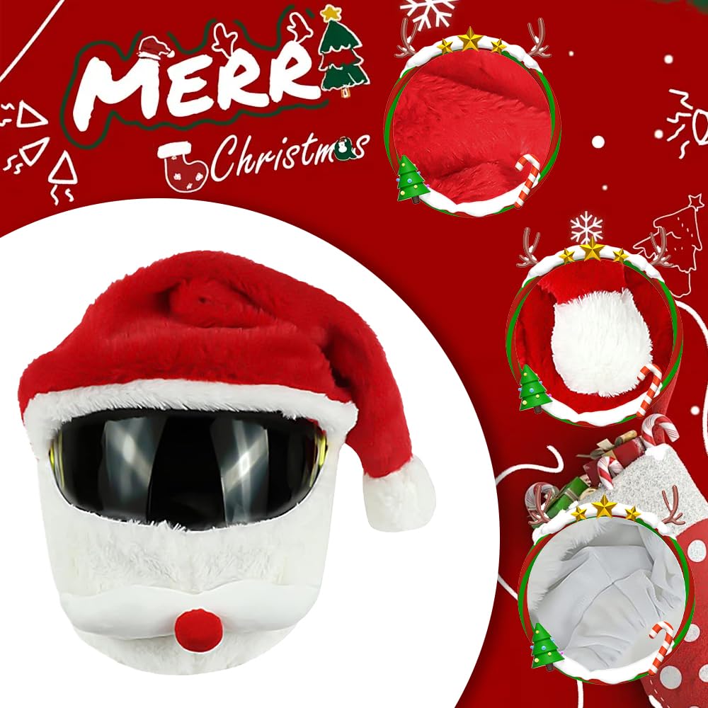 Meindin Copri Casco Moto Babbo Natale, Copricasco Natalizio per Moto, Copri Casco Moto Universale in Peluche Cappello Natalizio, Copricasco per Moto Divertente (Caschi Non Inclusi