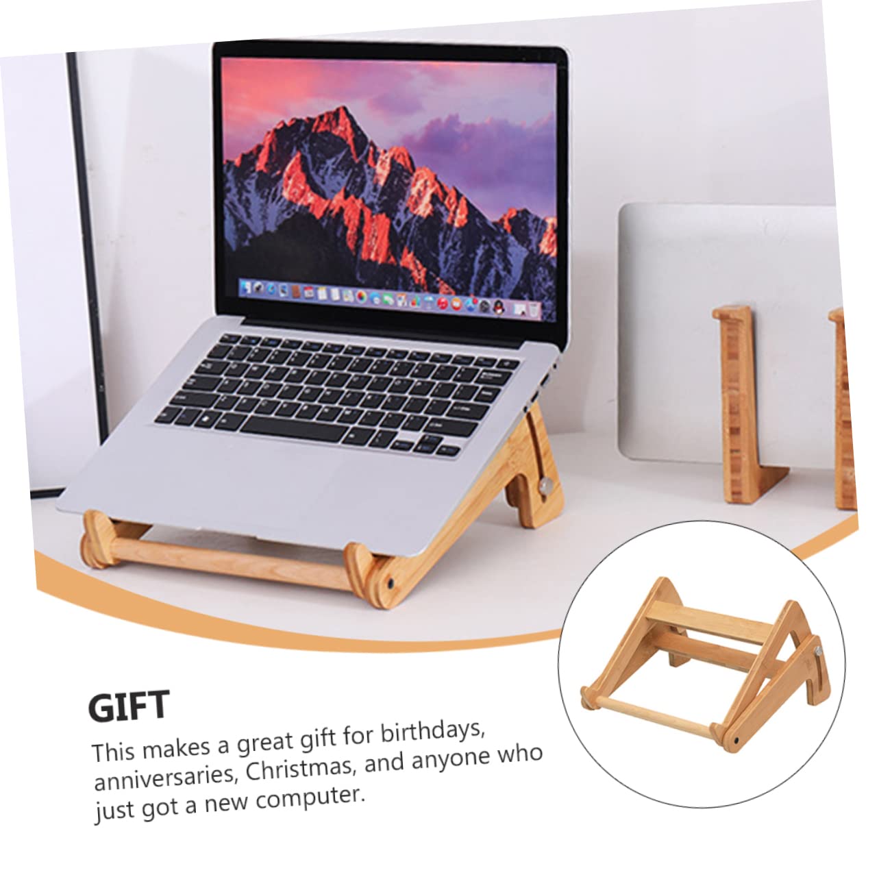 Supporto per Laptop in Legno Beige Altezza Regolabile, Design Cavo e Angoli Arrotondati, Scrivania Portatile per Laptop per Casa e Ufficio