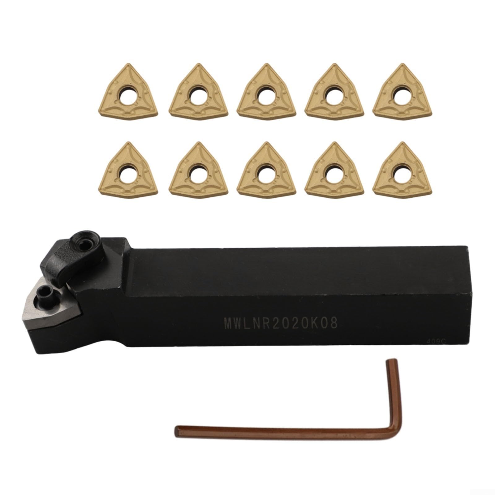 Soporte de herramientas de torneado de torno de 20 mm, soporte de herramientas MWLNR2020K08 y 10 cuchillas de inserción de carburo con llave, para metal soldado