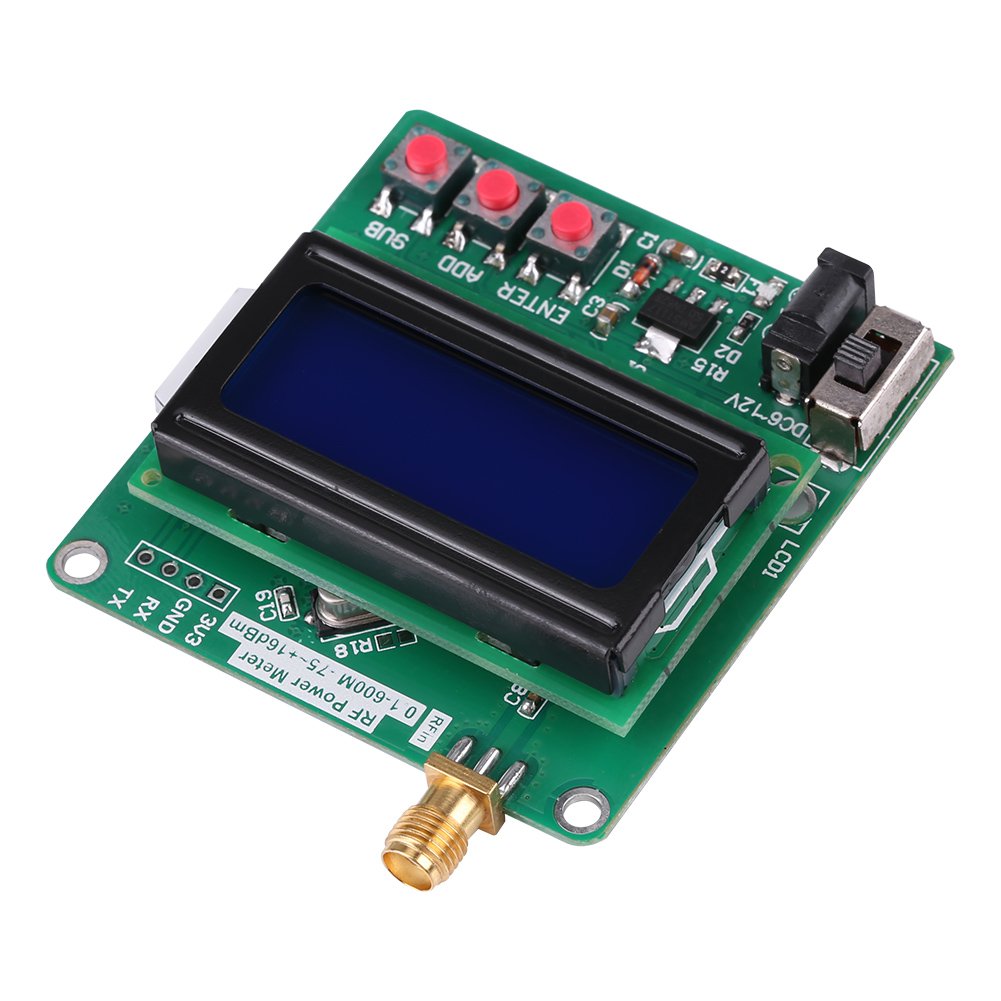 Misuratore di potenza RF da 6~12V, misuratore di potenza RF LCD digitale -75~16 dBm 1-600MHz -75~16 dBm 1-600MHz Frequenzimetro Attenuatore Frequenza radio Valore di attenuazione