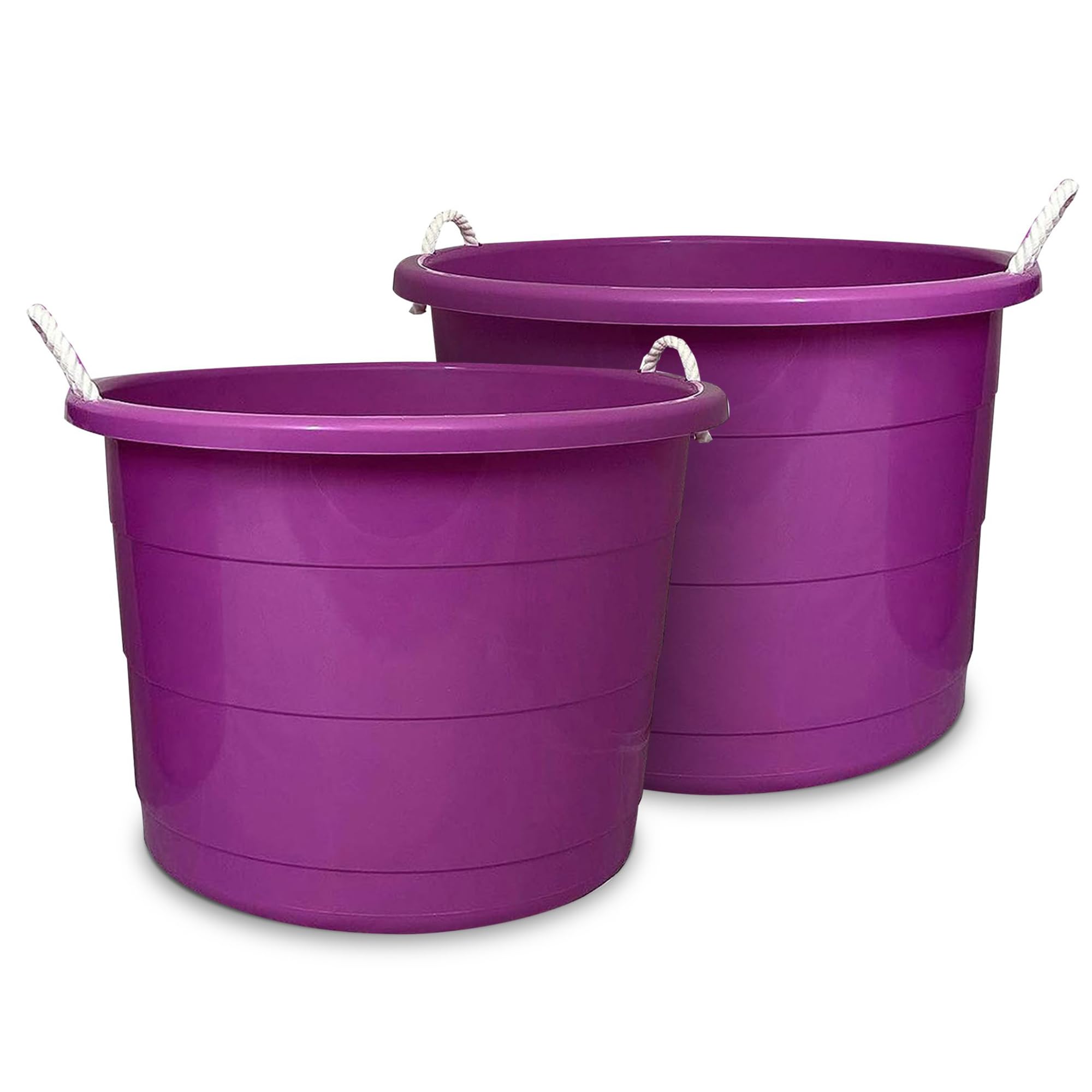 HOMZ 2-Pack Utility Tub, Large Plastic Storage Bucket with Rope Handles, 17 Gallon, Purple - Portable Indoor and Outdoor Buckets for Kitchen, Laundry, Garden, Bathroom, and Garage Organization
