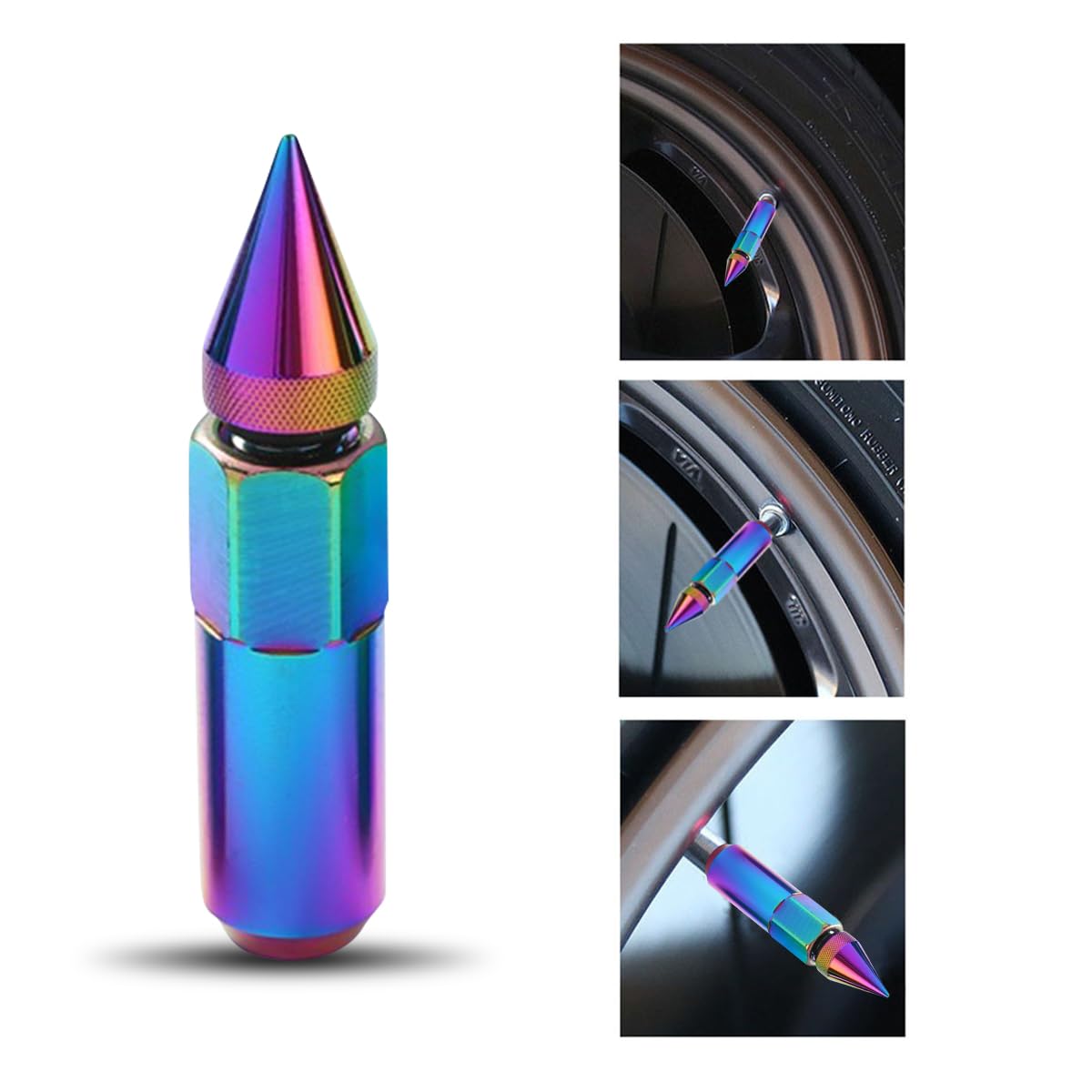 Osilly 20 Stück M12 x 1,5 Auto-Radmuttern mit spitzer Kappe, 60 mm Höhe, Aluminium, korrosionsbeständig, Automobil-Räder, Radmuttern, Fahrzeugkappe, verlängerter Tuner, universell für SUV, LKW,