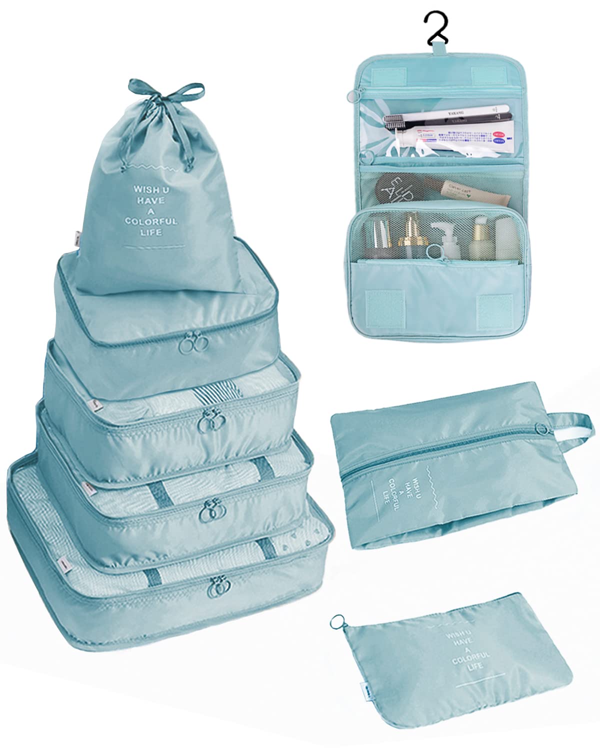 fancyouFancyou Packing Cubes 8 set Travel Packing Luggage Suitcases Organizers Bag,Large Lightweight Waterproof Storage Bag,Carry On Travel Gear Toiletries Cosmetic Clothes Shoe Bag(B Blue), Nylon