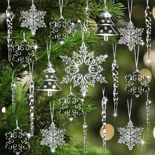 24pcs Crystal Christmas Tree Ornaments, Decorations Hanging Acryl...