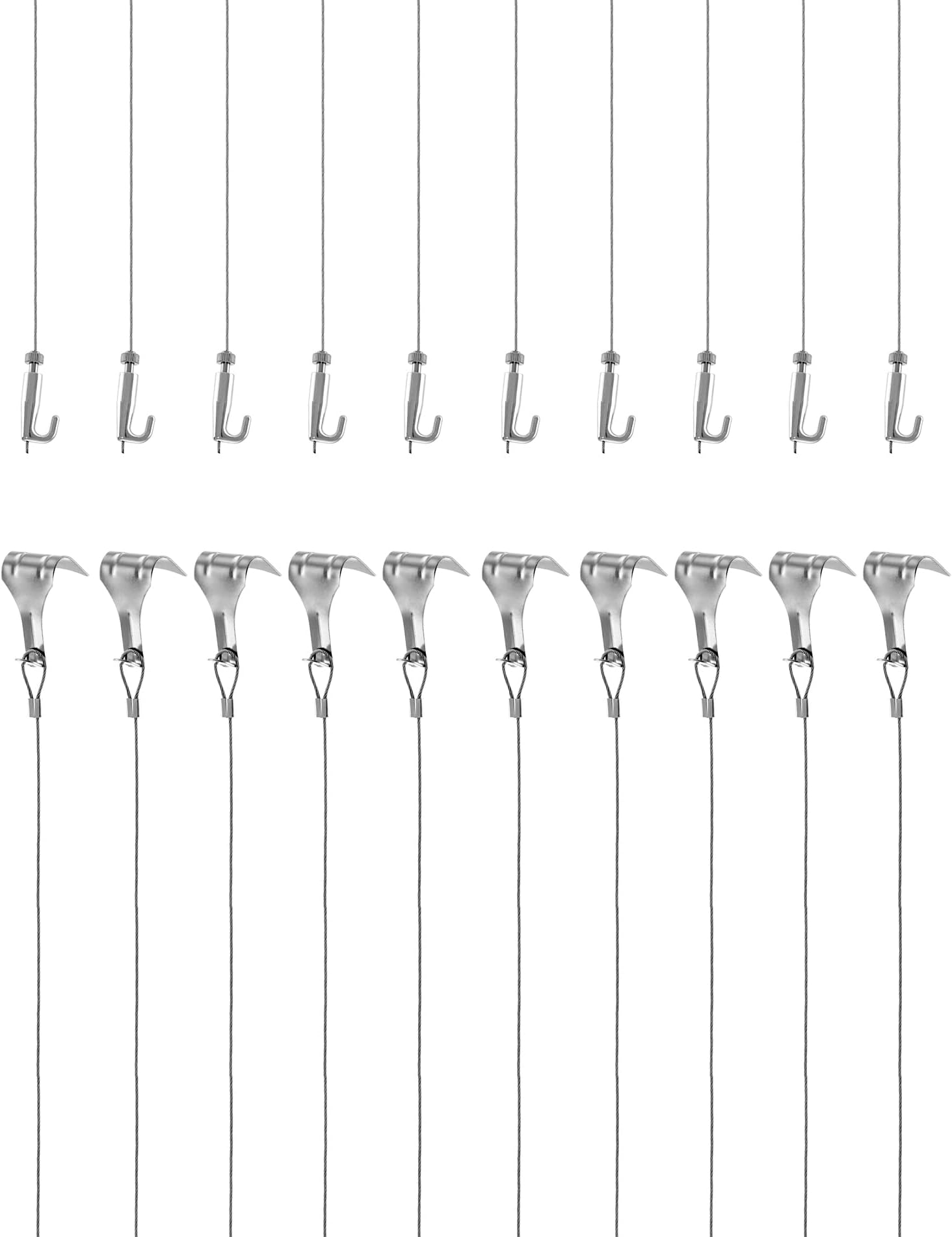 QWORK Picture Hanging Wire Kit, 2m × Φ1.5mm Stainless Steel with Wire Adjustable Hook and Rail Moulding Hook Hold Up to 40 KG (10 pcs)