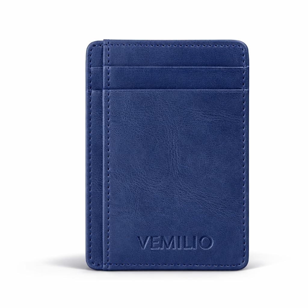 vemilio quality meets affordability VEMILIO Slim Card Holder Wallet for Men & Women | Artificial Leather Pocket Wallet with ID Window & Cash Slot | Lightweight Minimal Accessory for Office & Daily Use (Blue)-picture-16