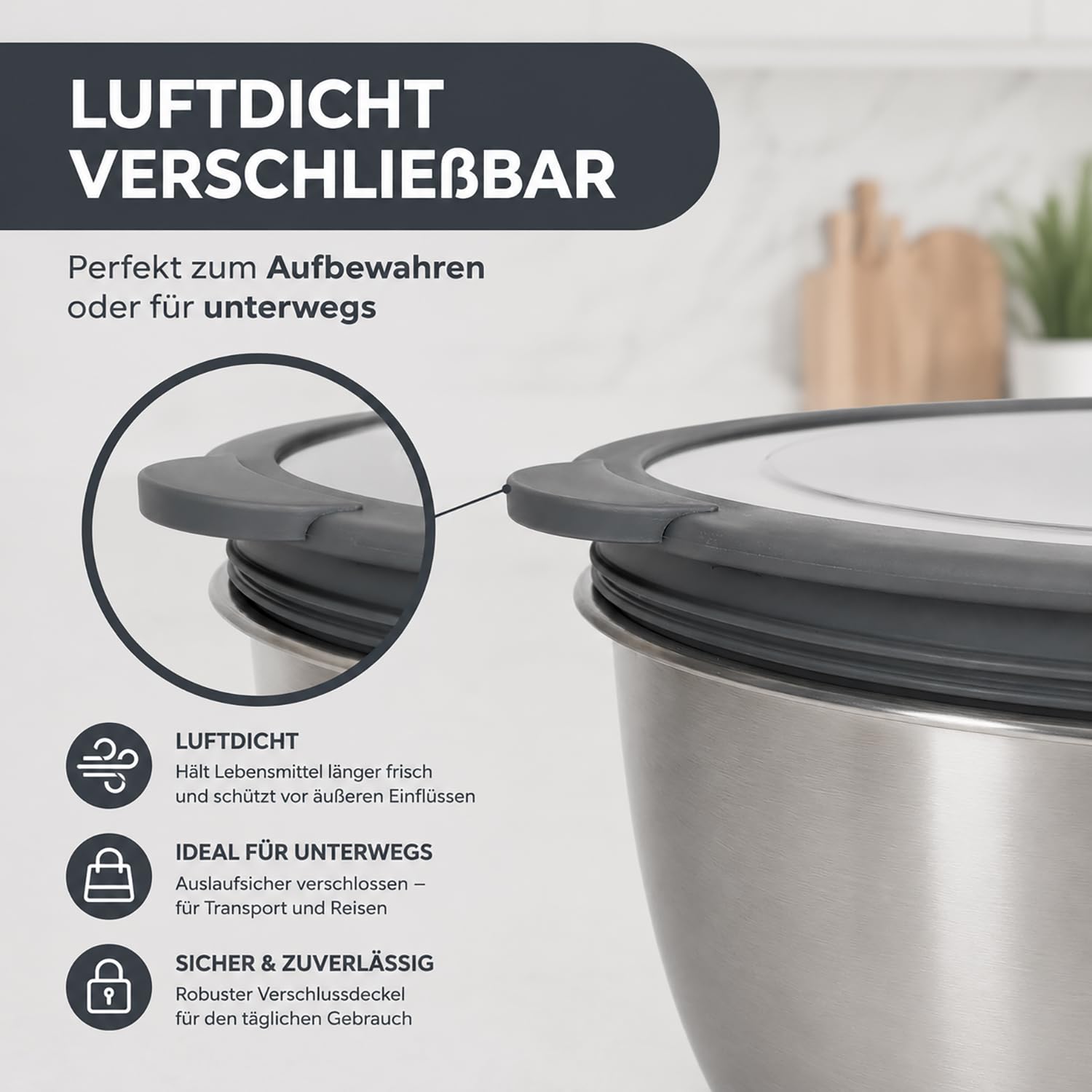 camolo Profi Edelstahl Schüssel Set mit Deckel zum Backen, Servieren, Kochen oder Aufbewahren - luftdicht verschließbar