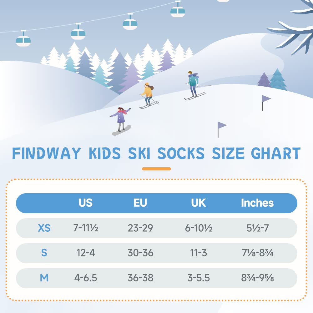 Findway Chaussettes de Ski pour Enfants, Chaussettes Thermiques pour Enfants Garçons et Filles 85% Coton, Chaussettes de Neige Souples Respirantes pour Ski, Patinage Snowboard, 2 paires/3 paires