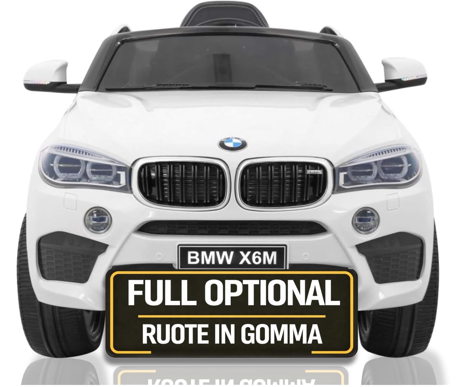 BMW X6M 12V Auto Elettrica per Bambini con Telecomando Parentale – Macchina Elettrica con Sedile in Pelle, Ruote in Gomma EVA, Luci LED, Porte Apribili, MP3 USB, Soft Start, Carico 30 kg Bianco