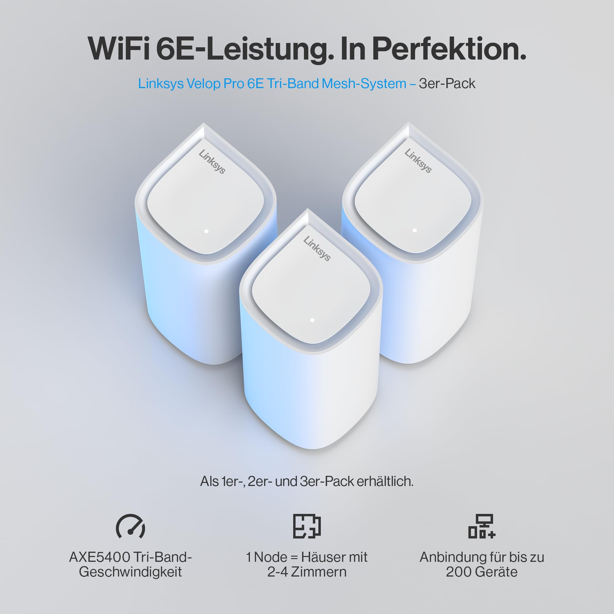 Linksys Velop Pro WiFi 6E Mesh-System MX6203-KE – Cognitive Mesh-Router mit 6-GHz-Band-Zugriff und 5 – Bild 2