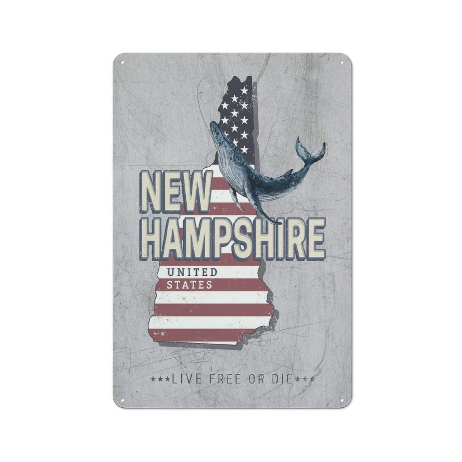 Junmoney New Hampshire Map Usa Metal Wall Sign 30X20cm Featuring For Bar Or Restaurant, For Bar Decor Enthusiasts