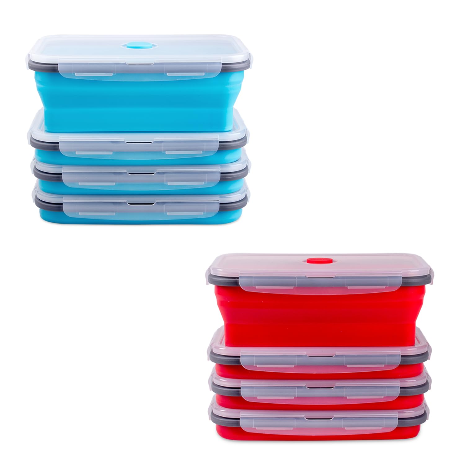 Annaklin Collapsible Food Storage Containers with Lid & Air Vent, Bundle of 8 Pack, Stacking Silicone Collapsible Meal Prep Container Set, Microwave Freezer Dishwasher Safe