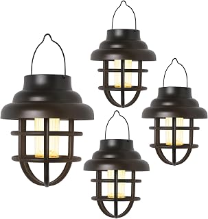 Solar Lanterns Outdoor Waterproof, 4-Pack Hanging Solar Lights for Outside